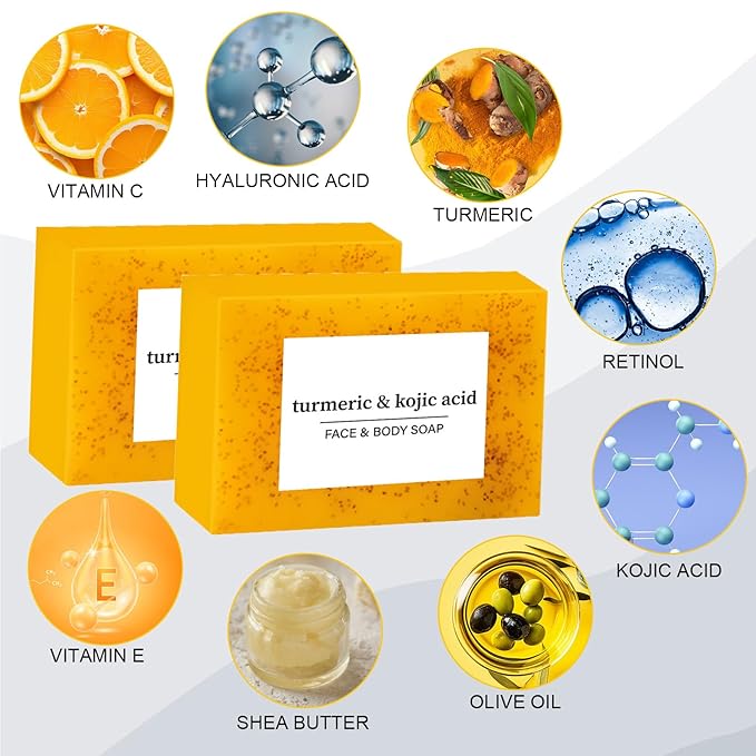 3PCS Lemon Turmeric Soap,Turmeric Soap Bar for Face and Body,Lemon Turmeri c Soa p infused with turmeric Extract, Soft, gentle and effective