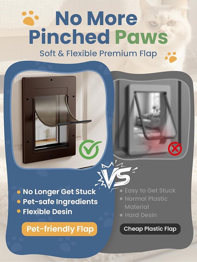 Cat Door with Soft Magnetic Flap, Pets Up to 20 lb, Brown