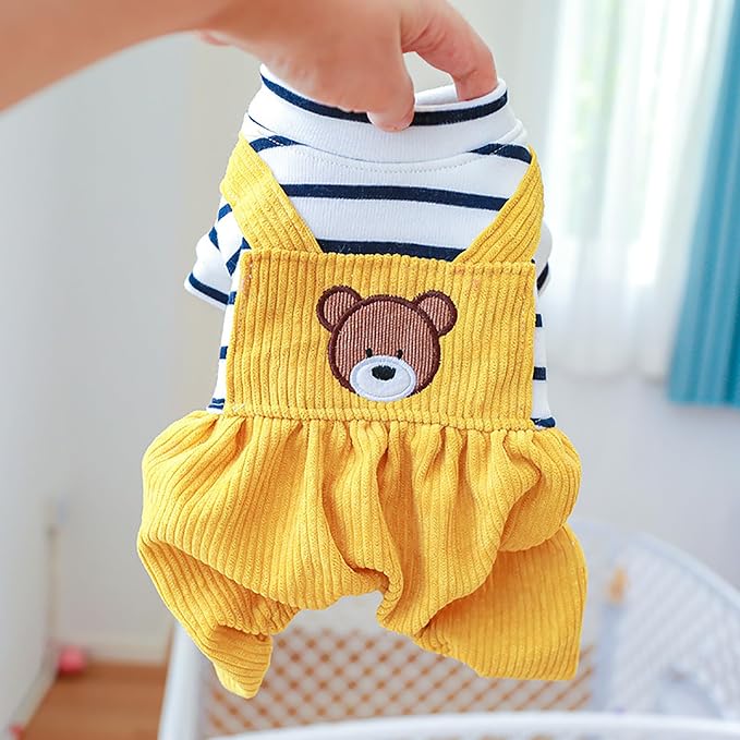 Dog Soft Comfortable Overalls Dog One-Piece Bear Outfit Puppy Cute Sweater Shirt Corduroy Pants Pet Stylish Summer Clothes for Small Dogs Chihuahua Dachshund Daily Holiday Jumpsuit Costume