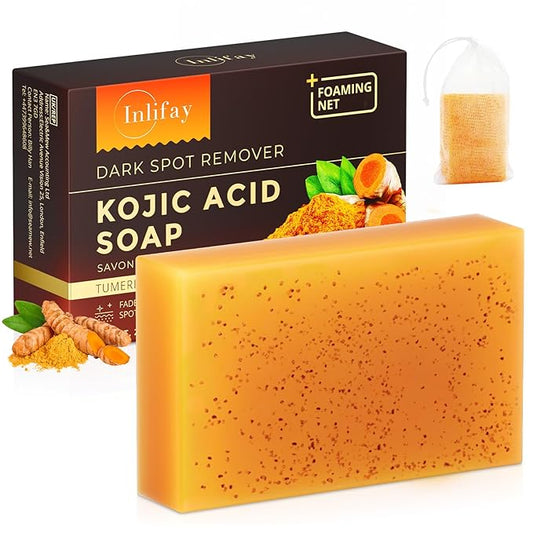Inlifay Turmeric Kojic Acid Soap: Dark Spot Soap for Face Body - Home Travel Use Skin Cleansing for Women (80g)