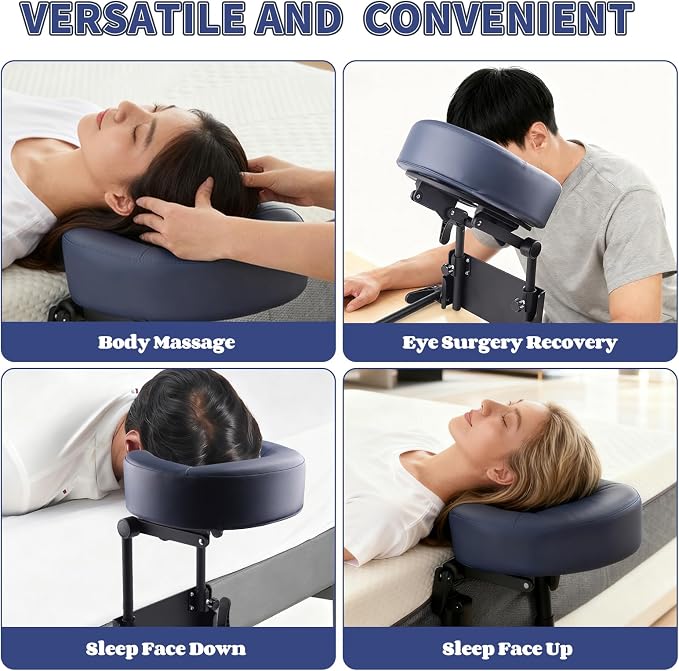 TOROKOM Adjustable Headrest Face Pillow Cradle, Massage Home Mattress Top Massage Kit Face Pillow Cradle & Face Cushion Support Bracket（Blue）