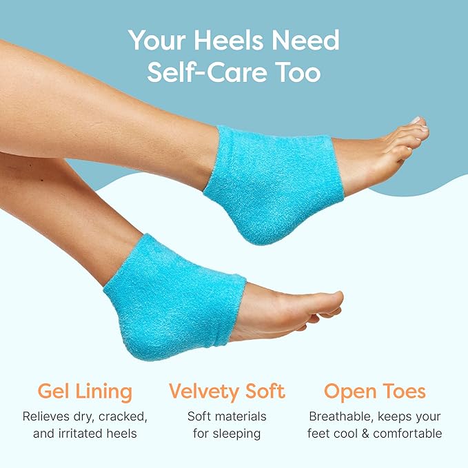 ZenToes Moisturizing Socks for Cracked Heel Treatment, Vitamin E, Olive Oil and Jojoba Oil Heel Socks, Stocking Stuffers for Women, Spa Self Care Gifts for Women (Fuzzy Blue, Wide Width)