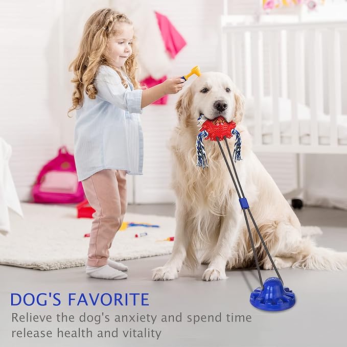 Askhald Aggressive Chewer Dog Toys - Rope Toys with Suction Cup, Teething Treats & Puzzle Food Dispensing Ball (Navy Blue)