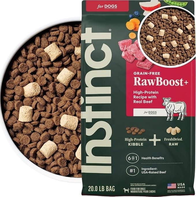 Instinct RawBoost, Dry Dog Food + Freeze Dried, Real Beef, 20 lb. Bag | High-protein kibble with FreshDried raw bites, USA-raised beef, grain-free recipe, 6-in-1 health benefits