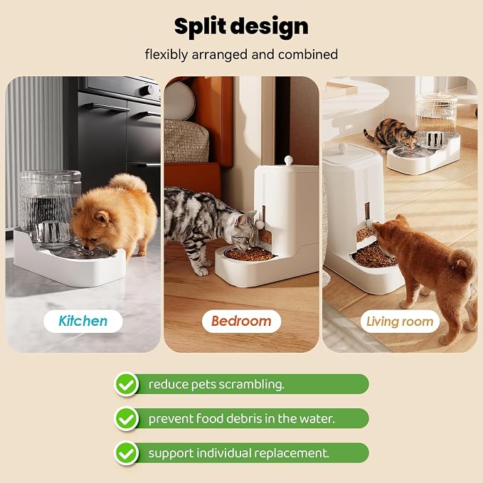 Automatic Cat Feeder Water Dispenser Set with Stainless Steel Bowls | Dog Water Bowl Dispenser Adjustable Water Dispensing, Auto Pet Waterer for Cats and Dogs