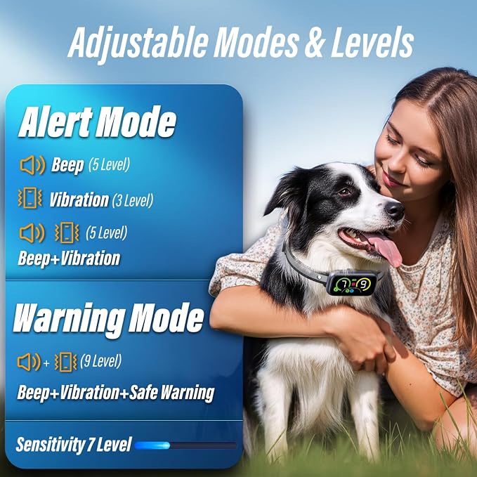 Dog Bark Collar, Instant Bark Solution, Smart Anti Barking Device with 4 Correction Modes, Fast-Acting Barking Collar for for Large Medium Small Dogs 5-150lbs, Ideal for Home & Outdoor