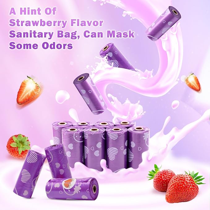300P Sanitary Napkin Disposal Bags, Luxiv Disposable Sanitary Bags Rolls Personal Care Disposal Bag for Diapers, Tampons, Pad Period Bag Disposal Feminine Hygiene Products Bags with Scent (Purple)