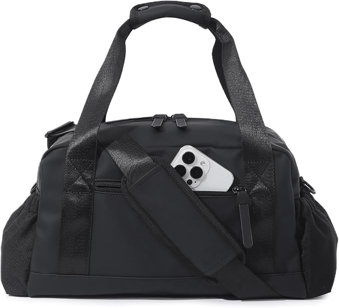 Bucosd Small Gym Bag for Women, Mini Crossbody Gym Duffle Bag with Wet Compartment, Carry on Gym Tote Bag for Workout Dance Sport Travel (Medium-Black)