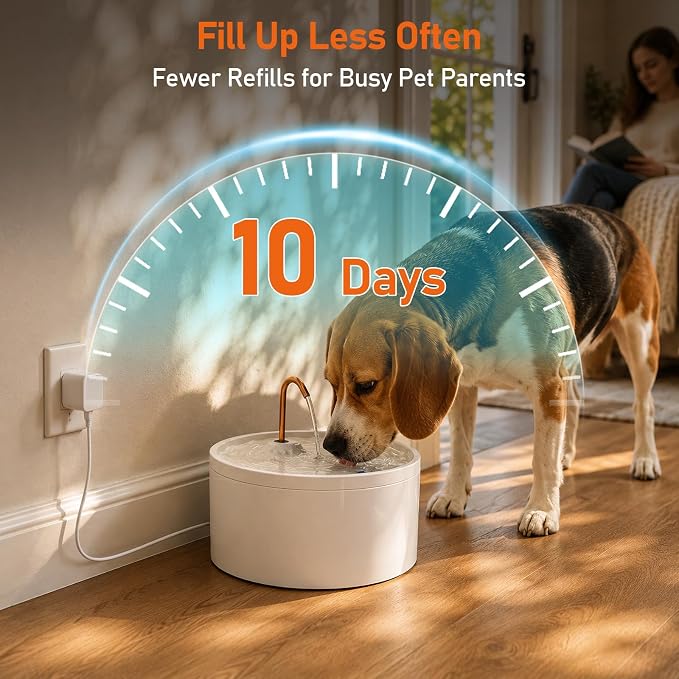 MISFANS Ceramic Dog Water Fountain, All-Ceramic Body, Pure Copper Spout | 4L/135oz Capacity, Under 20dB Pump, Dual Filtration, 3 Filters and 3 Sponges, Two Flow Modes, Small and Medium Dogs, White