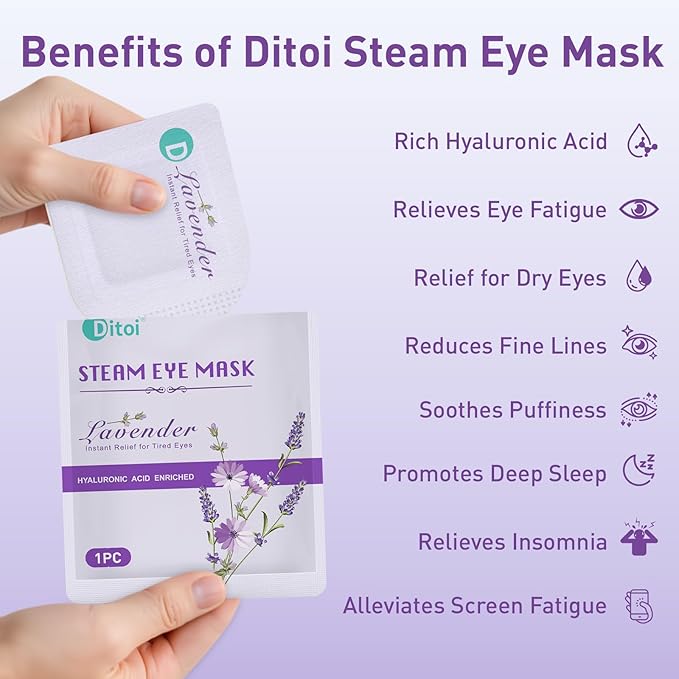 Ditoi Steam Eye Mask, Heated Eye Mask for Sleep,Warm Compress with Hyaluronic Acid,Moist Heat for Dry Eye Relief,Spa,Stye Eye Treatment,Travel Essentials & Relaxation Gifts,Lavender 10 Packs