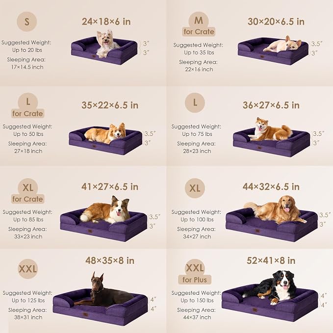 EHEYCIGA Orthopedic Small Dog Bed, Waterproof Memory Foam Washable Pet Beds | Non-Slip Bottom and Egg-Crate Foam Medium Pet Couch Bed with Washable Removable Cover, Purple
