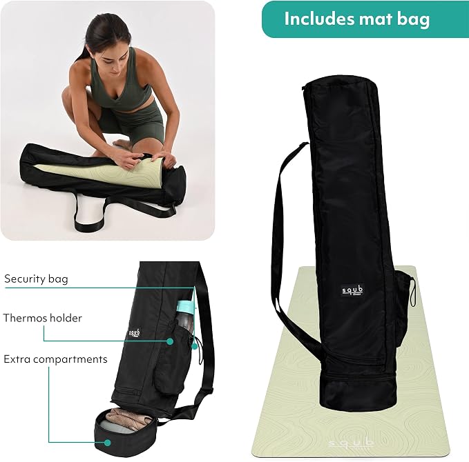 Yoga Mat Thick 5mm – Non Slip Exercise Mat Workout Surface, PU Natural Rubber Grip, Extra Large 183x68 cm Wide Design, Pilates Fitness Training, Includes Strap & Carry Bag