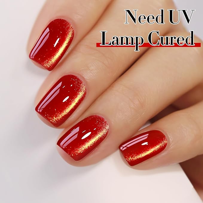 Double Rhythm Cat Eye Gel Polish with Magnet 15ML Ice Glass Holographic Glitter Shimmer Translucent Sheer Color Salon Soak Off Magnetic at Home (Blood Red-MC1145)