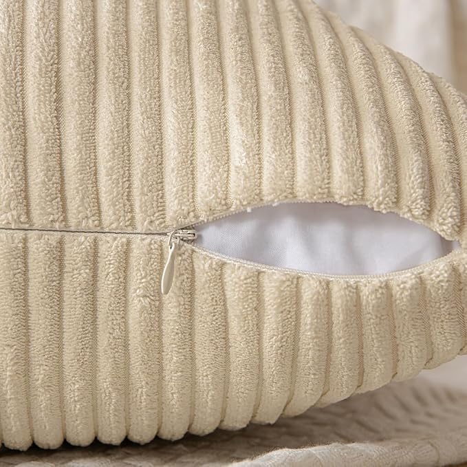MIULEE Natural Beige Decorative Euro Sham Pillow Covers 24x24 Inch 2 Pack | Neutral Boho Farmhouse Pillow Covers, Soft Cross Corduroy Patchwork Textured Cushion Cases For Couch Bed Sofa