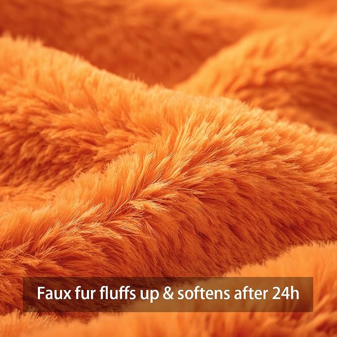 Fall Pumpkins Decorative Pillow Covers 20x20 Set of 2, Orange Soft Plush Faux Fur Wool Farmhouse Throw Cushion Cases for Autumn Thanksgiving Holiday Home Decorations