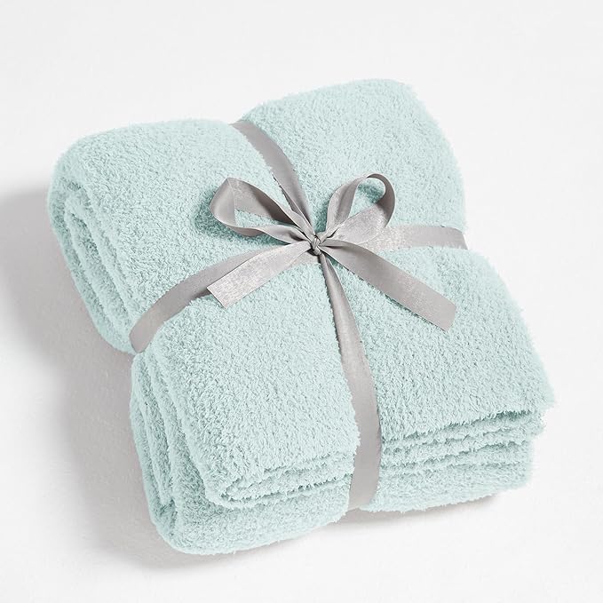 Knit Throw Blanket for Couch Sky Blue - Super Soft Lightweight Plush Fuzzy Fluffy Cozy Blankets and Throws for Sofa Bed, 60 x 80 inches