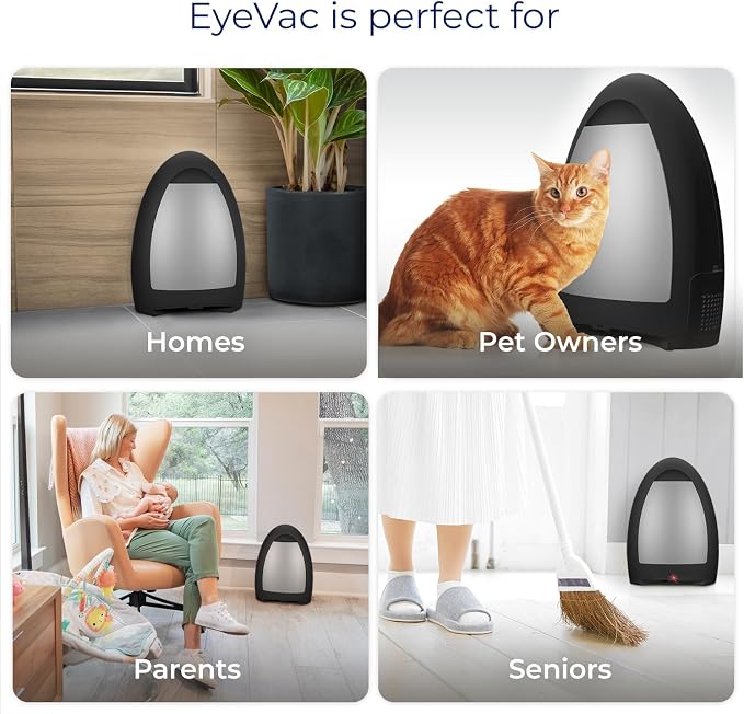 EyeVac Home Touchless Vacuum Automatic Dustpan - Great for Sweeping Pet Hair Food Dirt Kitchen - Ultra Fast & Powerful, No More Bending Down, Bagless, Corded, Automatic Sensor, 1000 Watt (Matte Black)