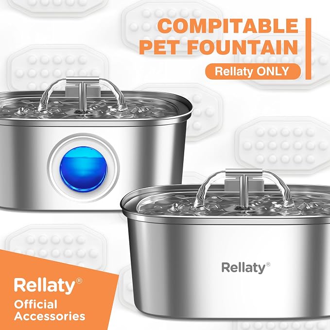 Rellaty Cat Water Fountain Stainless Steel | 8 Filters Replacement & 8 Pre-Filter Sponges