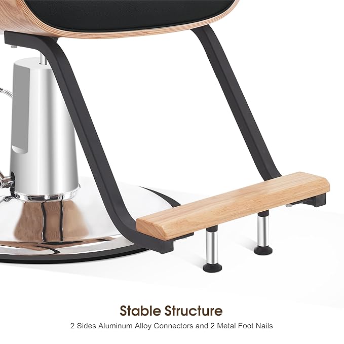 BarberPub Bend Wooden Salon Chair Hydraulic Chair Hair Cutting Beauty Spa Styling Equipment 8261 (Black)