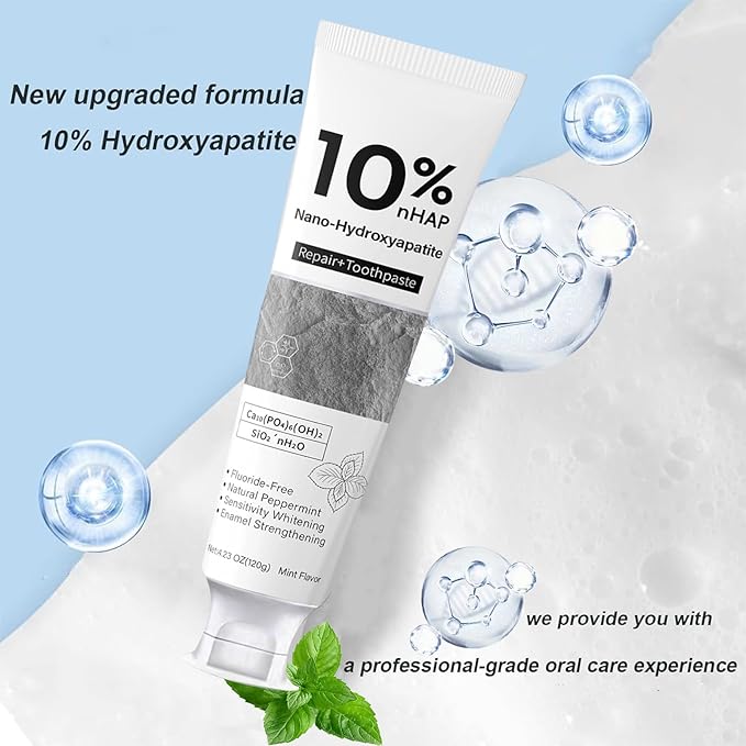 Nano-Hydroxyapatite Toothpaste, New Upgraded Formula, Strengthens Enamel,Fluoride-Free Toothpaste, Gentle on Sensitive Teeth 4.23oz 1pcs