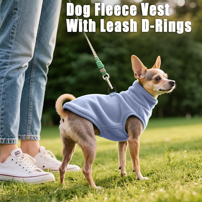 Idepet Dog Fleece Vest Sweater Zip Up Warm Pullover Dogs Jacket with D-Ring Leash Winter Cold Weater Coat Pet Sweatershirt Clothes Hoodie for Small Medium Dogs Boy Girl(Sky Blue,XXS)