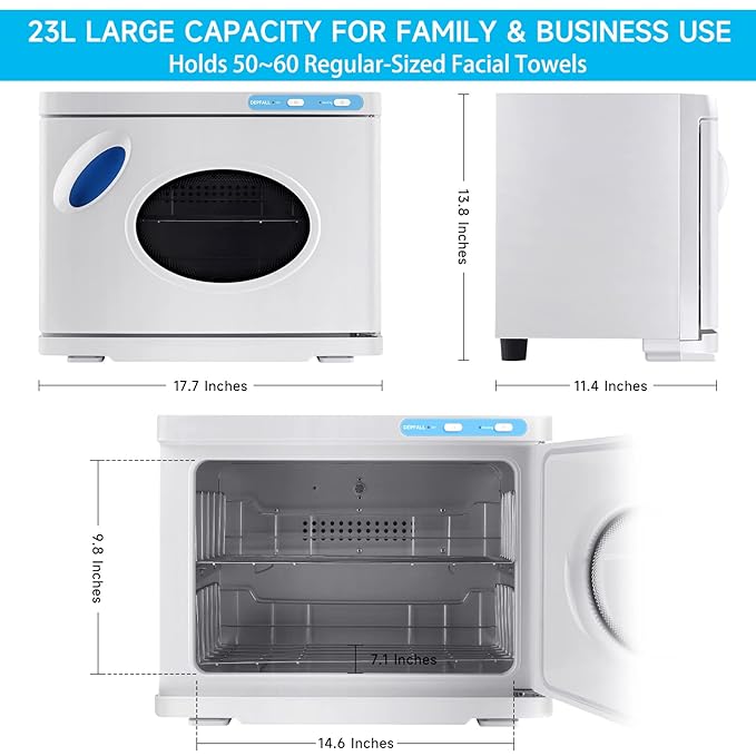 Hot Towel Warmer, Professional 23L Large Capacity Hot Towel Cabinet with See-Through Window, 2-in-1 Spa Towel Warmers for Facials, Barber, Salon, Esthetician, Gym, Hotel, Home Use (White)