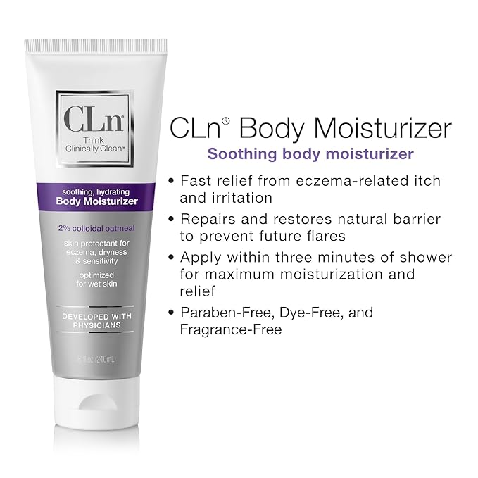 CLn® Body Moisturizer - A skin protectant delivering 2% Colloidal Oatmeal, Paraben-Free, Dye-Free & Fragrance-Free, 8 fl. oz. (Pack of 2)