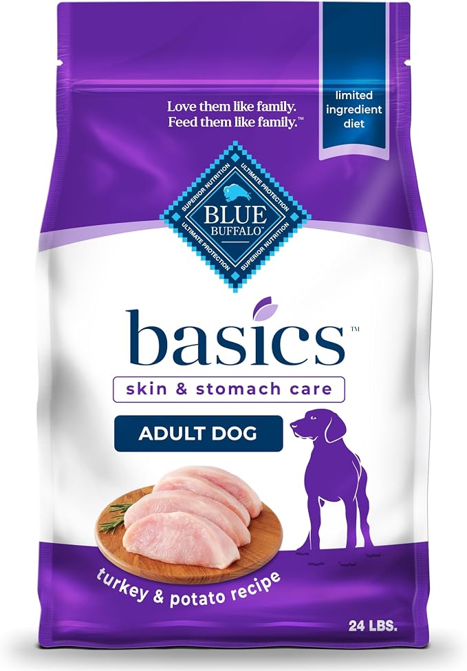 Blue Buffalo Basics Turkey Adult Skin & Stomach Care Dry Dog Food, 24 lb | Real Turkey #1 Ingredient, Limited Ingredient Diet, Antioxidant-Rich LifeSource Bits, Skin & Coat Health
