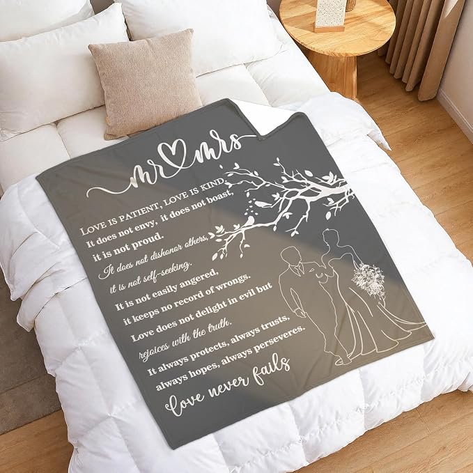 Wedding Gifts for Couples, Bridal Shower Gifts for Bride to Be Soft Blanket | Anniversary Mr and Mrs Gifts, Wedding Gifts for Newlyweds Wedding Throw Blanket 60 * 50 (Grey)