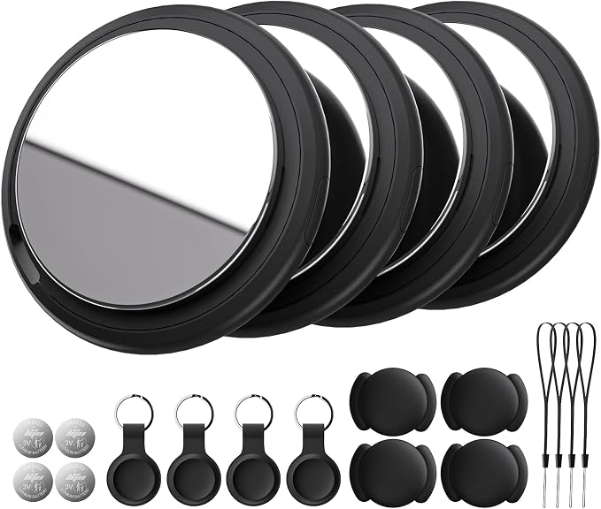 Air Tracker Tag Works with Apple Find My (iOS Only) Includes Replaceable Battery, Bluetooth Smart Item Locator Key Finder for Keys, Luggage, Wallet, Pet, Dog, Cat (Black, 4-Pack)