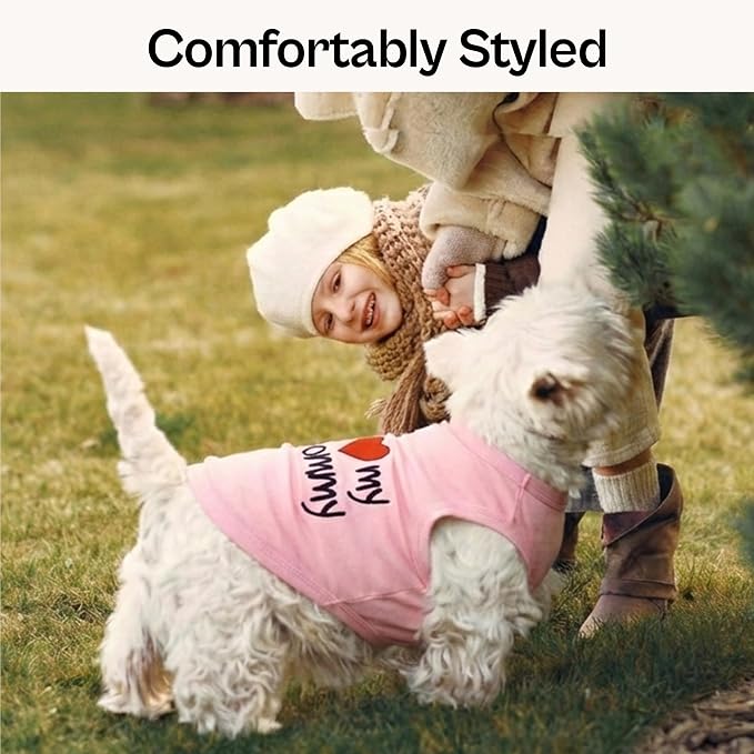 Parisian Pet I Love My Mommy Dog Shirt 100% Cotton Shirts for Large Dogs - Pink Sleeveless Girl Pet Clothes - Lightweight Pet Tshirts - Breathable Puppy Clothes - Stretchy Dog Summer Shirt
