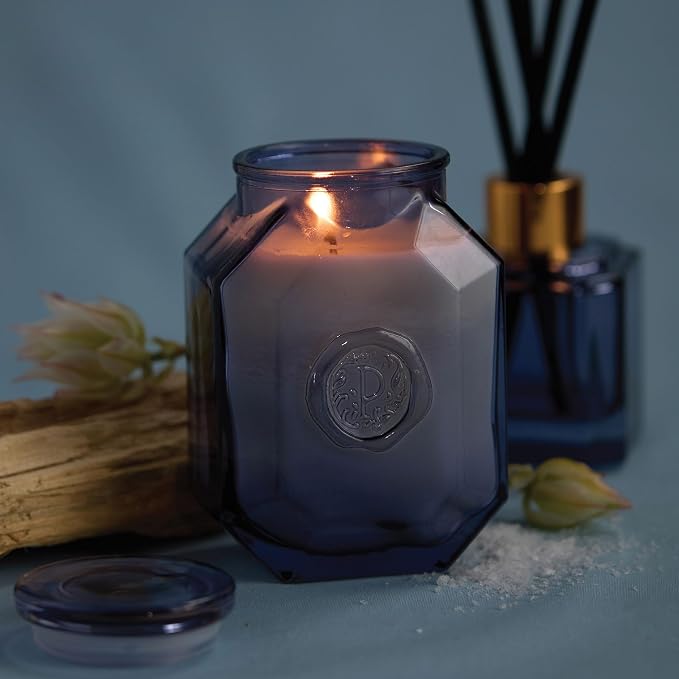 Paddywax Botanica Scented Candle with Lid in Reusable Embossed Glass Jar, Clean-Burn Soy Candle with Approx. 56 Hour Burn Time, Sea Salt & Amber, 8 oz