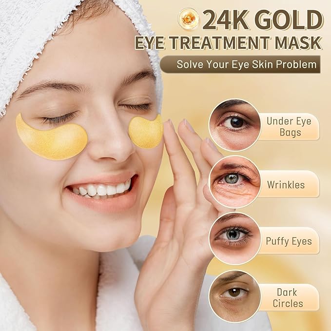 Hicream 24k Gold Under Eye Patches - 30 pair Eye Mask Pure Gold Anti-Aging Collagen Hyaluronic Acid Under Eye Mask for Dark Circles, Puffiness & Wrinkles Refresh Your Skin