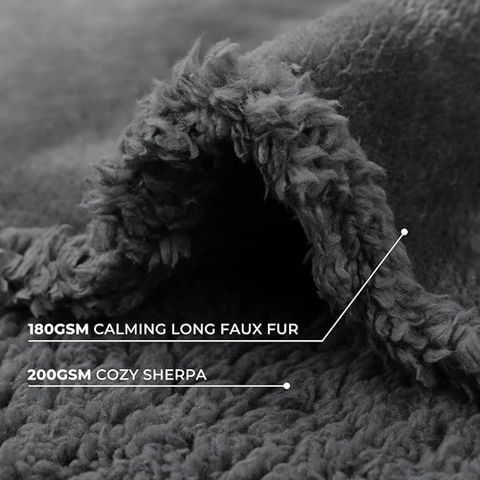 Luciphia Waterproof Bed Blanket Washable, Soft Sherpa Fleece Puppy Reversible Throw Blankets for Medium Large Dog Cat, Furniture Cover Protector Couch Bed from Liquid Pee and Pet Fur, Grey,65" x 57"