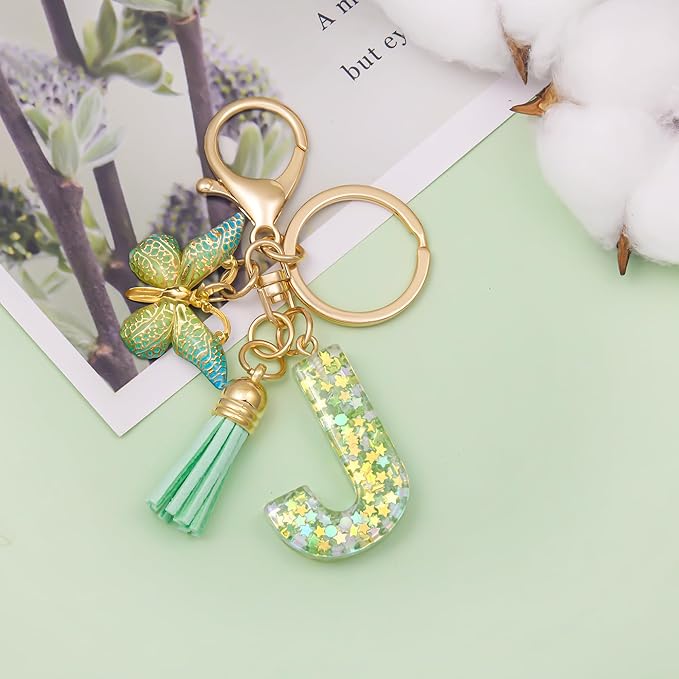 Fashion Alphabet Initial Letter Keychain Tassel Butterfly Pendant Key Ring for Purse Handbags Women Girl