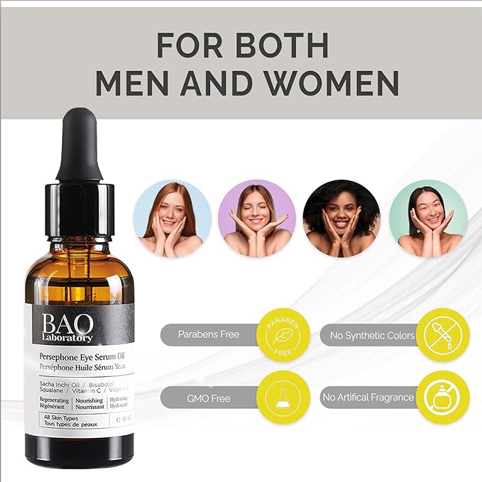 Persephone Eye Serum Oil | Sacha Inchi Oil, Bisabolol and Vitamin C & E | Eye Serum for Wrinkles, Finelines and Dark Circle (30 ML)