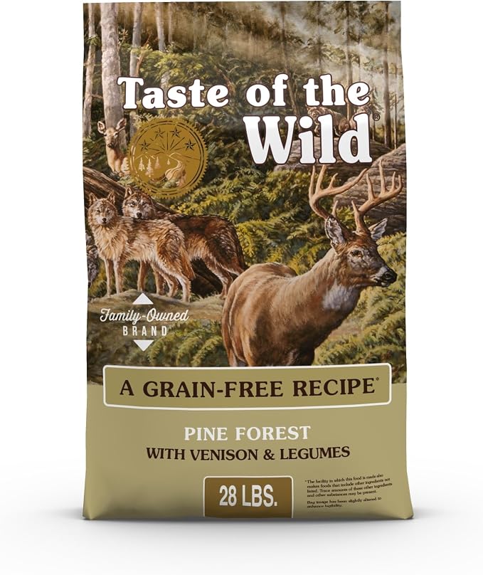Taste of the Wild Pine Forest Dry Dog Food, Venison & Legumes, 28lb | Puppy, Adult & Senior Dogs |Grain Free Recipe* |Nutrient Dense to Help Support Peak Health |Probiotics for Digestive Support