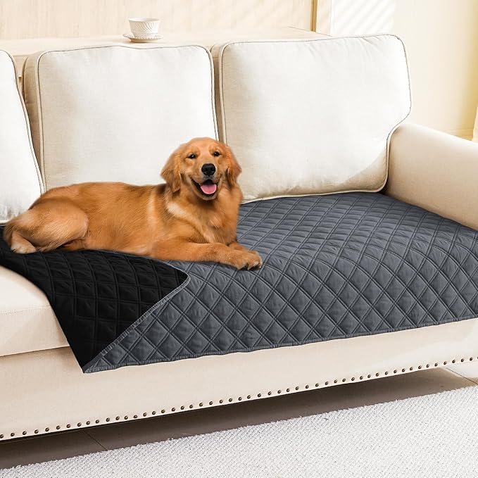 Smiry Waterproof Reversible Pet Couch Covers for Dogs | Pet Friendly, Soft Fabric, Washable Sofa Furniture Protector for Dogs Cat Kids, Checkered (30"x80", Dark Grey/Black)