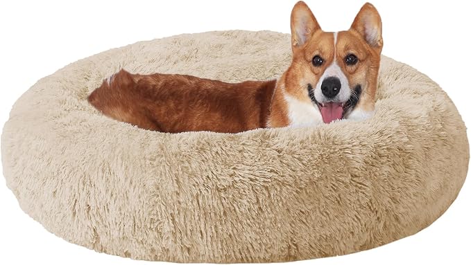 JOLLYVOGUE Dog Bed, Calming Anti-Anxiety Large Dog Bed, Fluffy Donut Cushion for Medium and Large Pets (27"/30"/36")