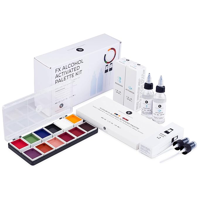 Narrative Cosmetics FX Alcohol-Activated Palette, Activator, and Remover Kit, Professional SFX Makeup Set Multicolor