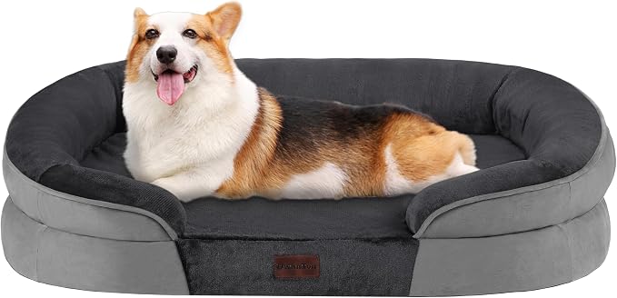 Dwanton Orthopedic Waterproof Medium Dog Bed Sofa, Gel Memory Foam, 36" | Egg-Crate Foam Dog Sofa, Washable Pet Bed with Four Sided Bolster Cushion, Removable Cover & Non-Slip Bottom, Dark Grey