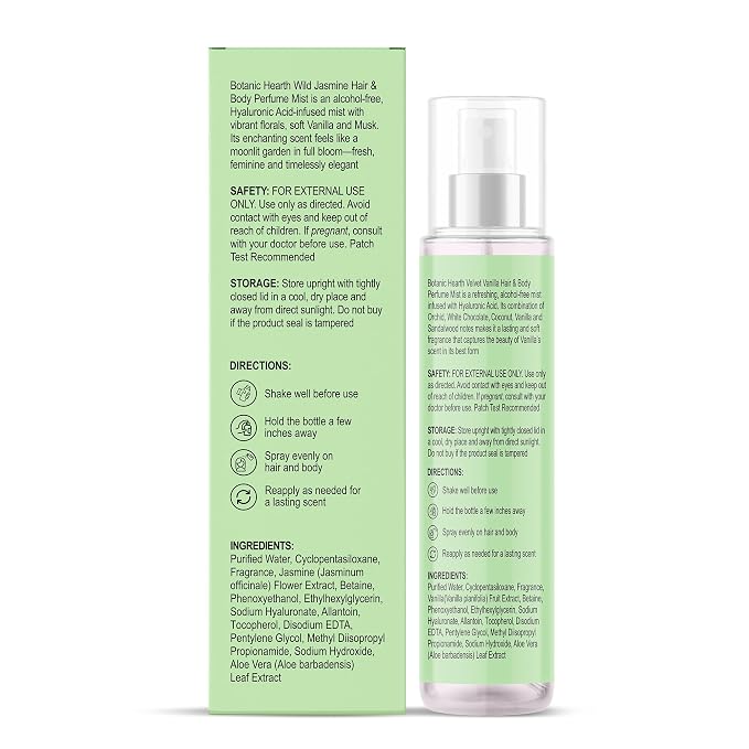 Botanic Hearth Jasmine Hair Perfume & Body Mist, Long-Lasting Hair Deodorizer & Body Scent for Women & Men, Alcohol-Free Clean Fragrance Hair Spray For Everyday Wear, All Day Freshness, 3.4 Fl Oz