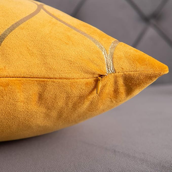 12x20 Inch Gold Velvet Throw Pillow Covers: 2 Pack Rectangular Decorative Pillow Cases for Bedroom Sofa Couch Living Room, Yellow
