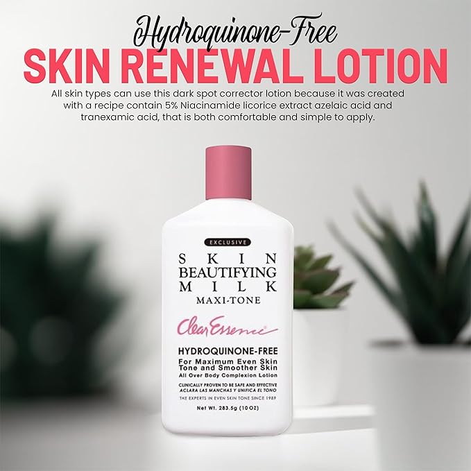 Clear Essence Exclusive Skin Beautifying Milk Hydroquinone-Free Maxi-tone Lotion - Skin Lotion for Hydrating Dry Skin - Hydrating Lotion to Hydrate Skin with Shine - (10.0 Oz.)