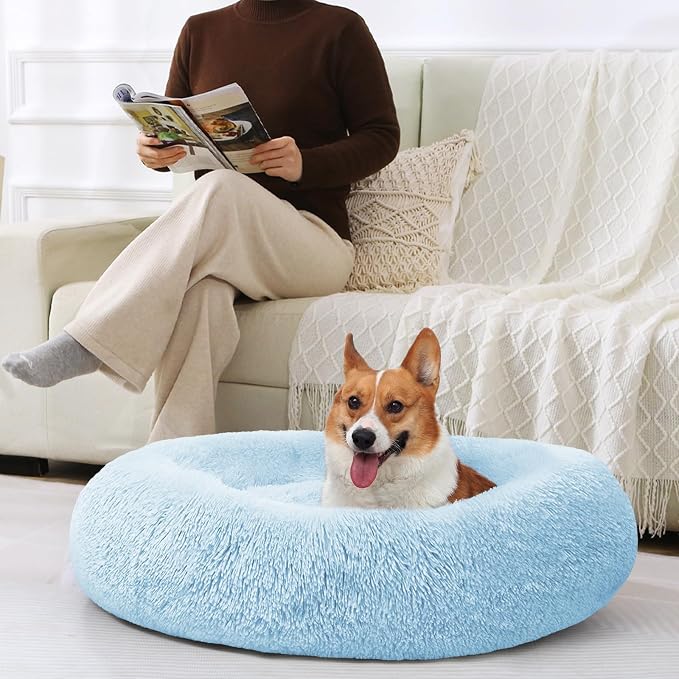 JOLLYVOGUE Dog Beds Large Sized Dog, 36 inches Calming Soft Anti-Anxiety Donut Dogs Bed, Washable Round Fluffy Cushion for Large Pets, Fits up to 80 lbs Pets