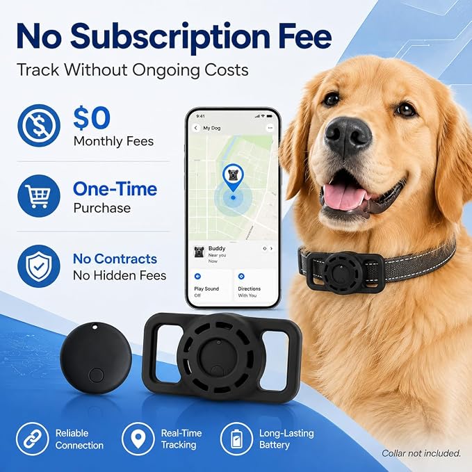 GPS Smart Collar for Dogs, Android Pet Tag. Waterproof, Google Find My Compatible, No Monthly Fee. Advanced Tracker ensures Safety for Small to Large Dogs. (Tracker for Dog)