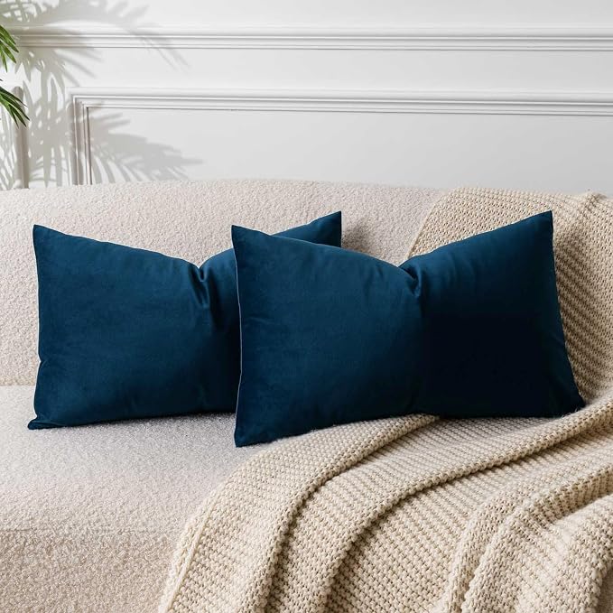 14x24 Pillow Covers Set of 2 Decorative Velvet Throw Pillow Covers,Navy | Luxury Soft Cushion Covers with Invisible Zipper for Couch Sofa Bed Living Room Bedroom Home Decor