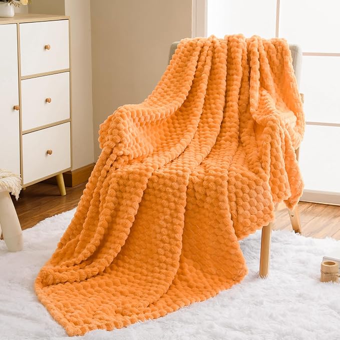 Vessia Flannel Fleece Throw Blanket, 3D Jacquard Light Orange Fuzzy and Warm Blanket for Couch,Sofa,Bed,Chair, 300GSM Soft Touch Cozy Throw for All-Season Home Decor(50x40inch)