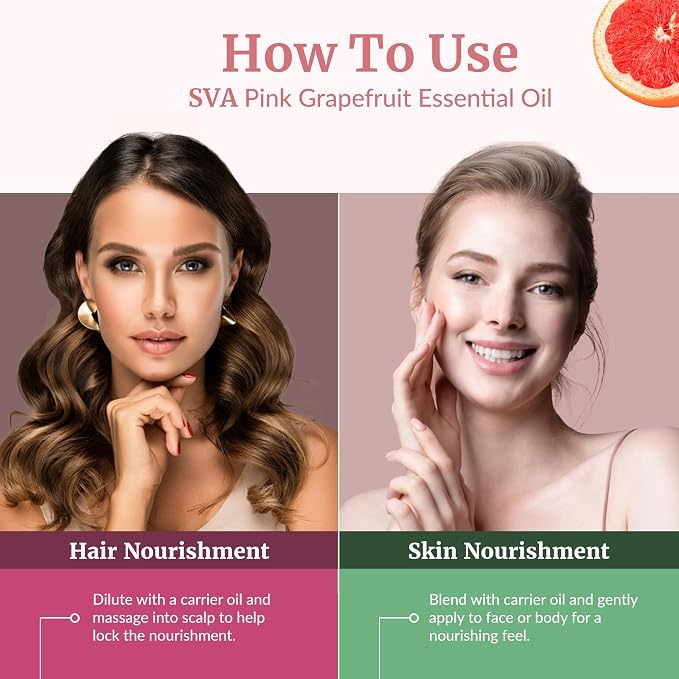 SVA Grapefruit Essential Oil Pink – 4 Fl Oz – for Diffuser, Skin & Hair Care – Ideal for Massage & DIY Blends- with Dropper