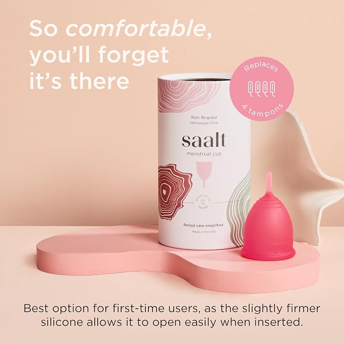 Saalt Menstrual Cup – Reusable Period Cup – Made for Comfortable, Leak-Free Protection Up to 12 Hours – BPA & Latex Free – Includes Cup & Carry Bag (Regular, Himalayan Pink)